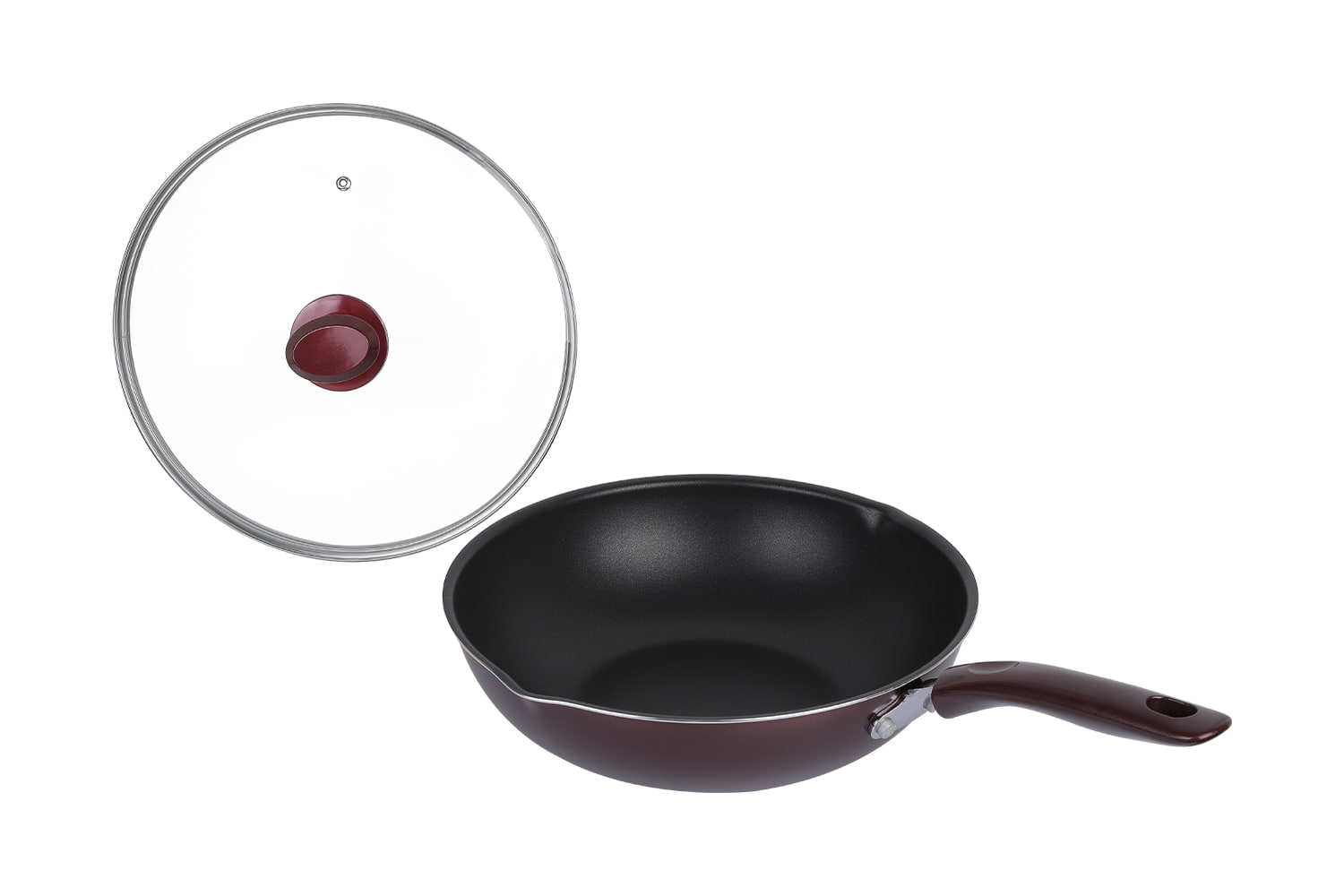 CLB3031D Wok-Se skleněnou poklicí 30 wok, Flaming Wok, nepřilnavý wok